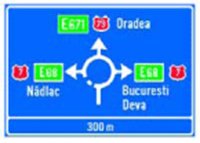 Indicator rutier Presemnalizarea directiilor intr-o intersectie cu sens giratoriu