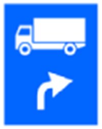 Indicator rutier Traseu de urmat pentru anumite categorii de vehicule (la dreapta)