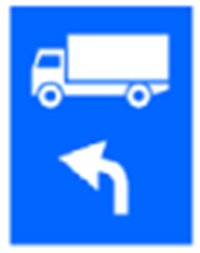 Indicator rutier Traseu de urmat pentru anumite categorii de vehicule (la stanga)