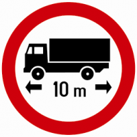 Indicator rutier Accesul interzis autovehiculelor sau ansamblurilor de vehicule cu lungimea mai mare de ?m