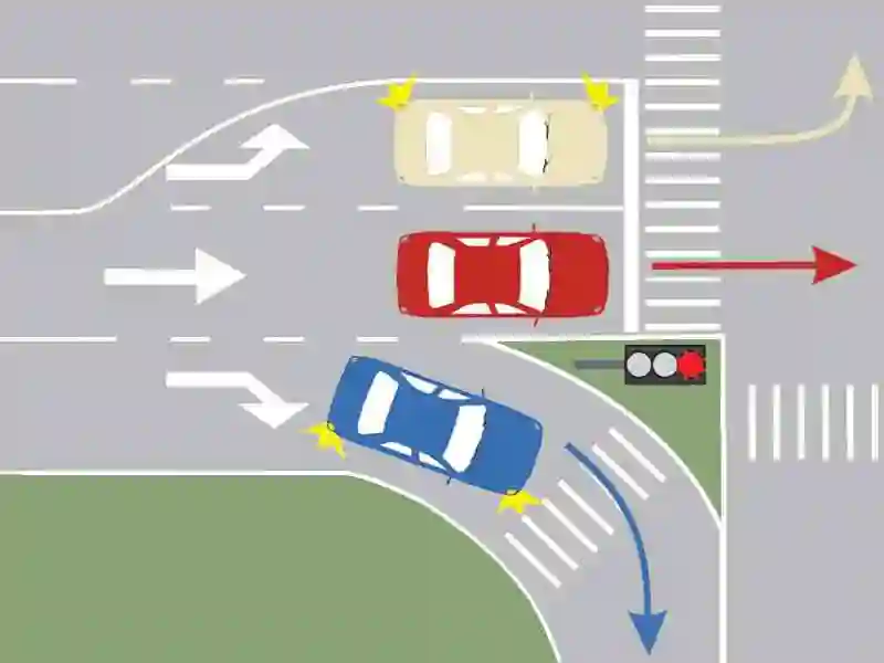 Care autoturism își continuă deplasarea prin intersecție?