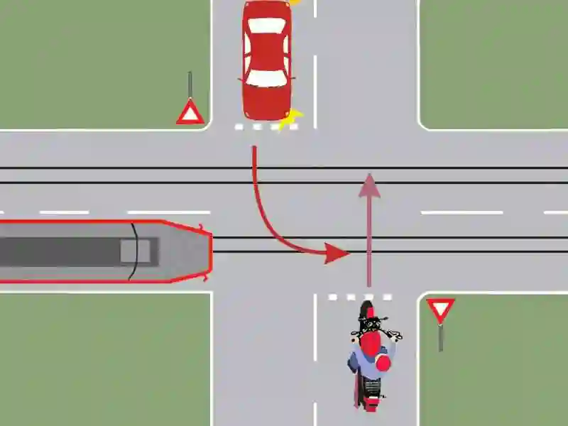 Care dintre cele trei vehicule va trece ultimul prin intersecție?