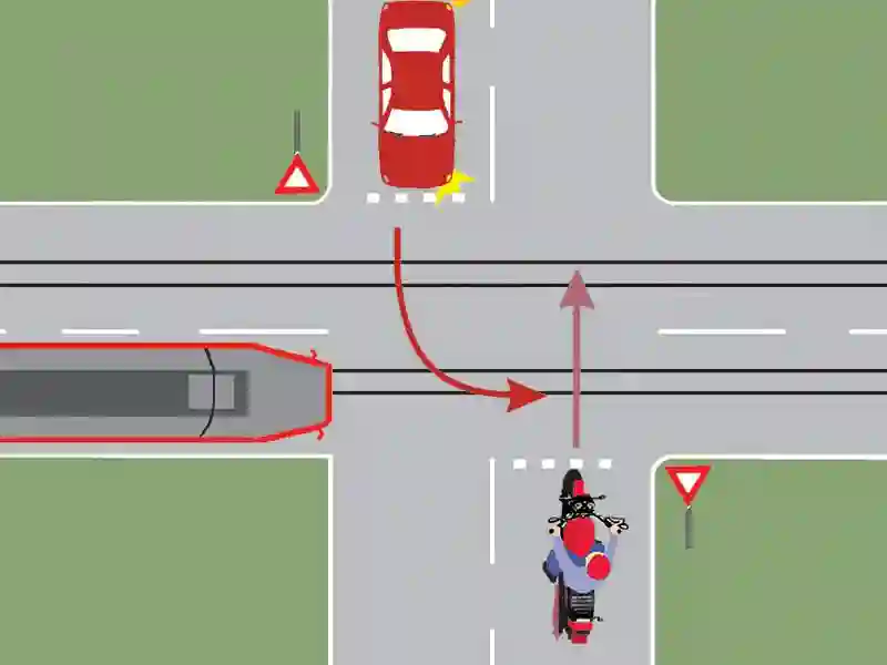 Care dintre cele trei vehicule va trece ultimul prin intersecție?
