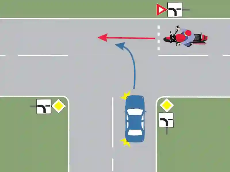 Care dintre cele două vehicule va intra primul în intersecție?